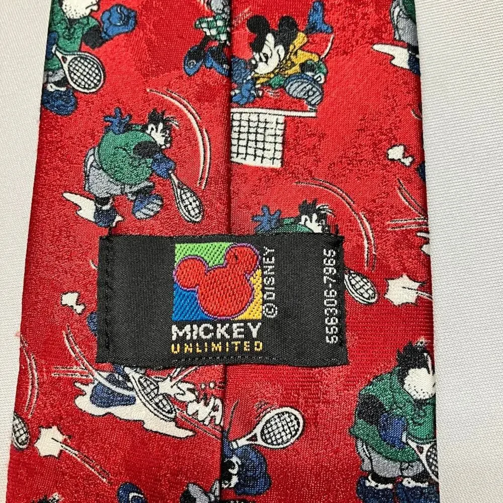 Vintage Disney Tie Mickey Unlimited Red Mickey Minnie Tennis Men’s Necktie 4”